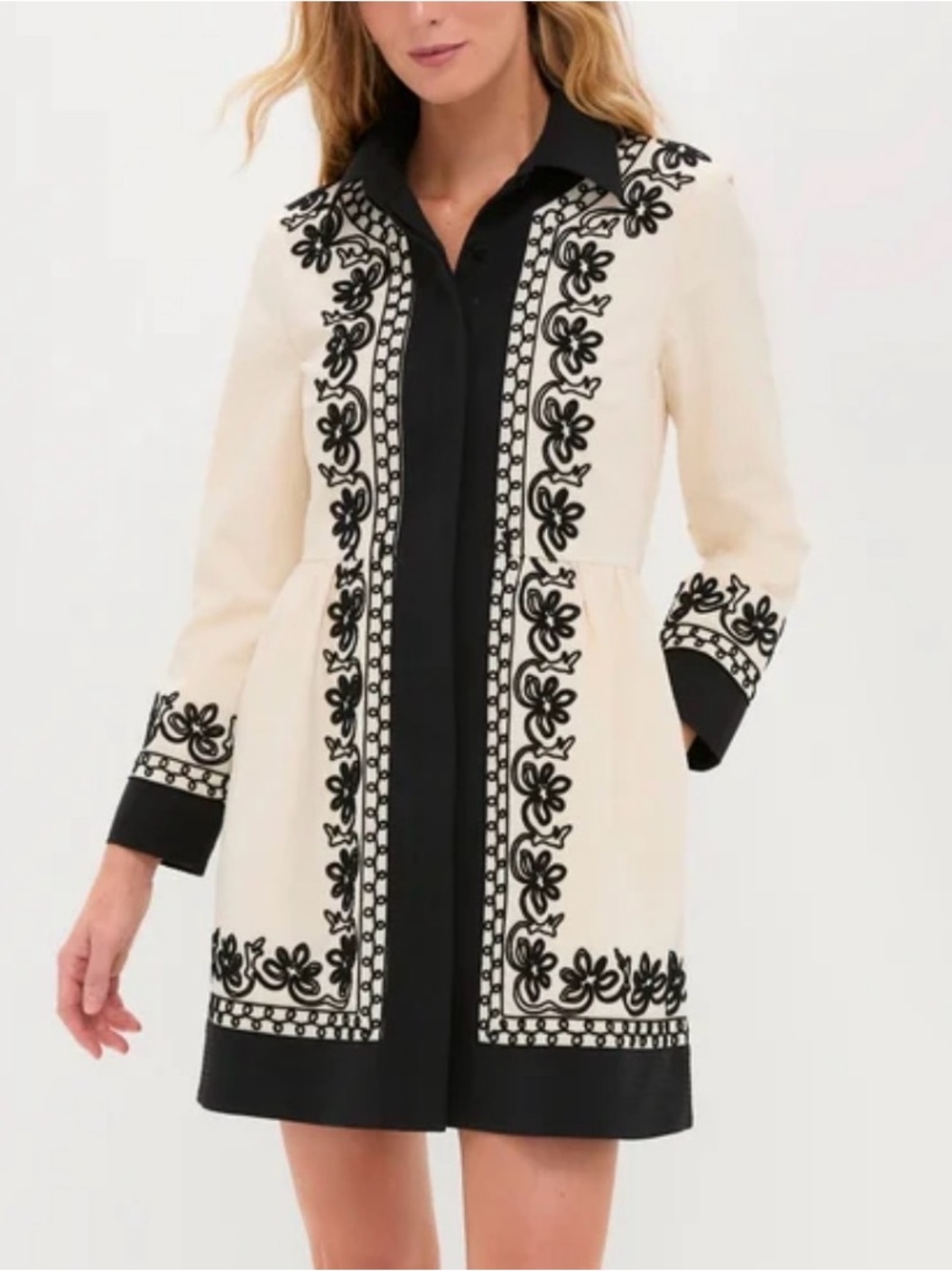Tuckernuck Black and Cream Embroidered Belted Shirt Dress - Picture 6 of 8